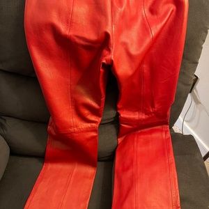 Hot Red 100% Leather Pants